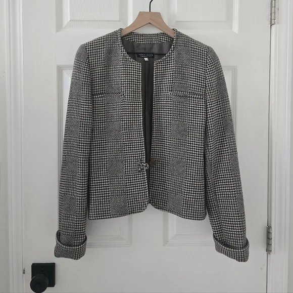 Giorgio Armani Plaid Houndstooth Collarless Wool Blazer Jacket Size 42/6 - Picture 6 of 6